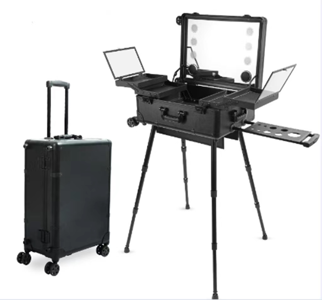 Makeup trolley case with light and mirror